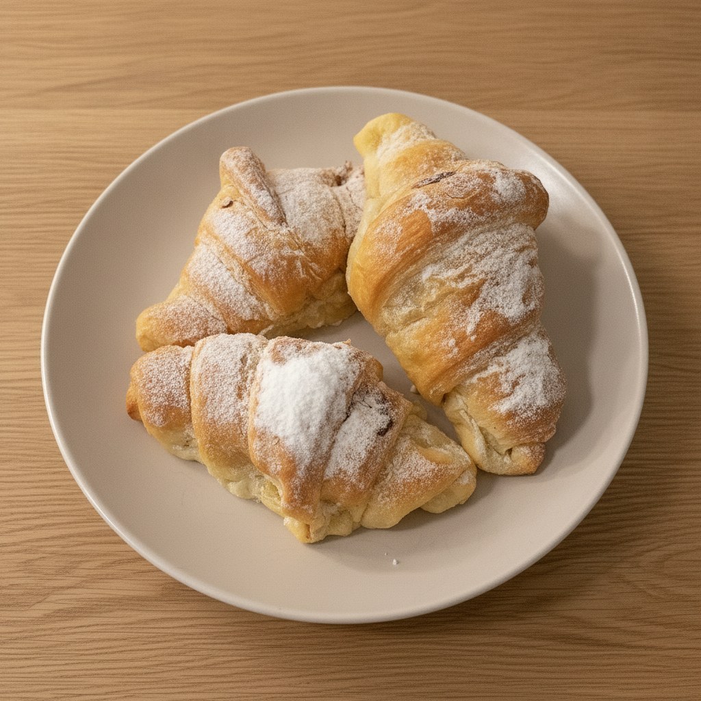 Croissants farcits de xocolata amb sucre glass